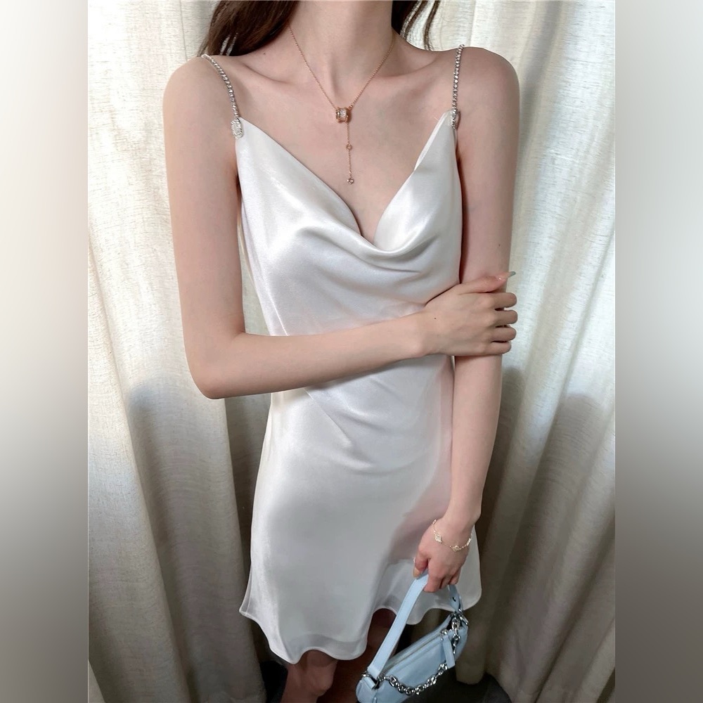 Elegant White Satin Slip Dress